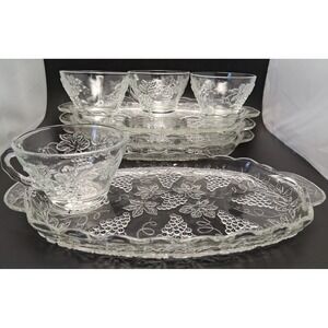 Vintage Anchor Hocking "Grape & Leaf" Pattern Plates/Cups